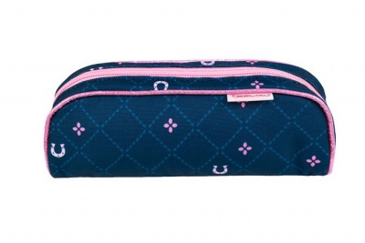 Tolltartó, henger alakú, cipzáras, BELMIL "Meet your Horses", kék, lovak