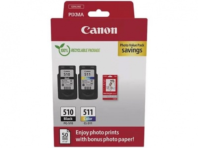 PG510/CL511 Tintapatron multipack + GP-501 fotópapír, Pixma MP240 nyomtatóhoz, CANON, fekete, színes, 220+240 o. + 50 ív