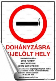 Információs matrica, 21x30 cm, "Dohányzásra kijelölt hely"